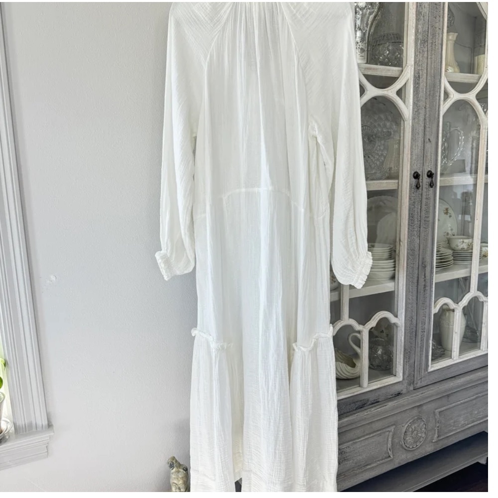 H & M White Gauze Maxi Dress L - Picture 7 of 16